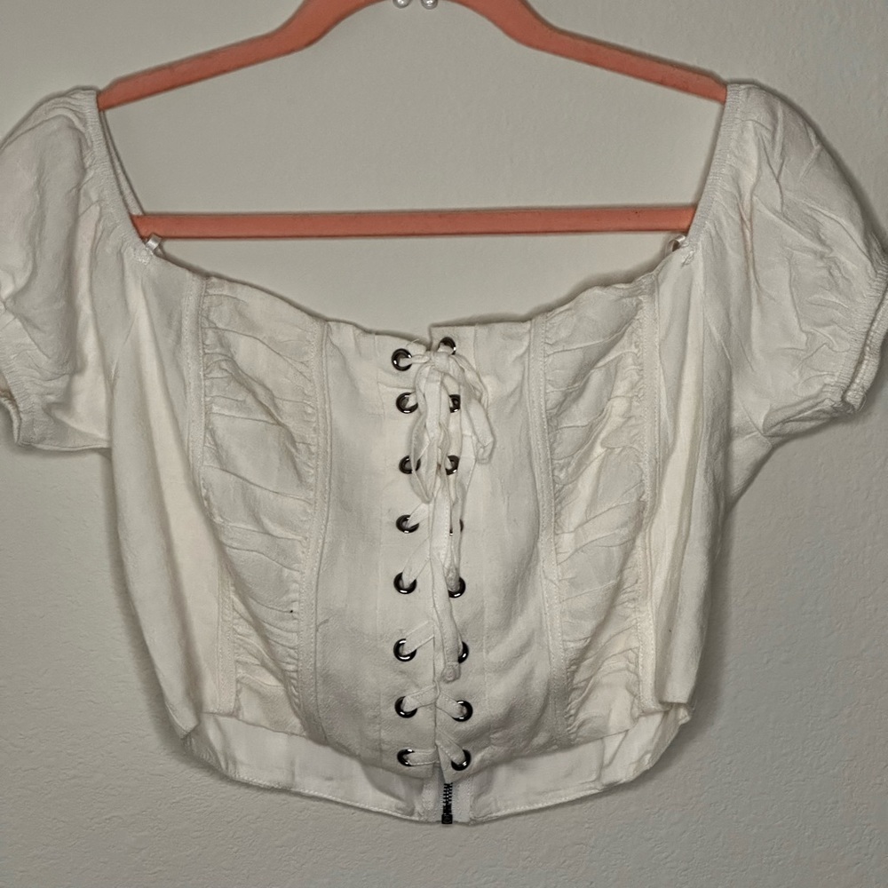 White cropped off the shoulder top